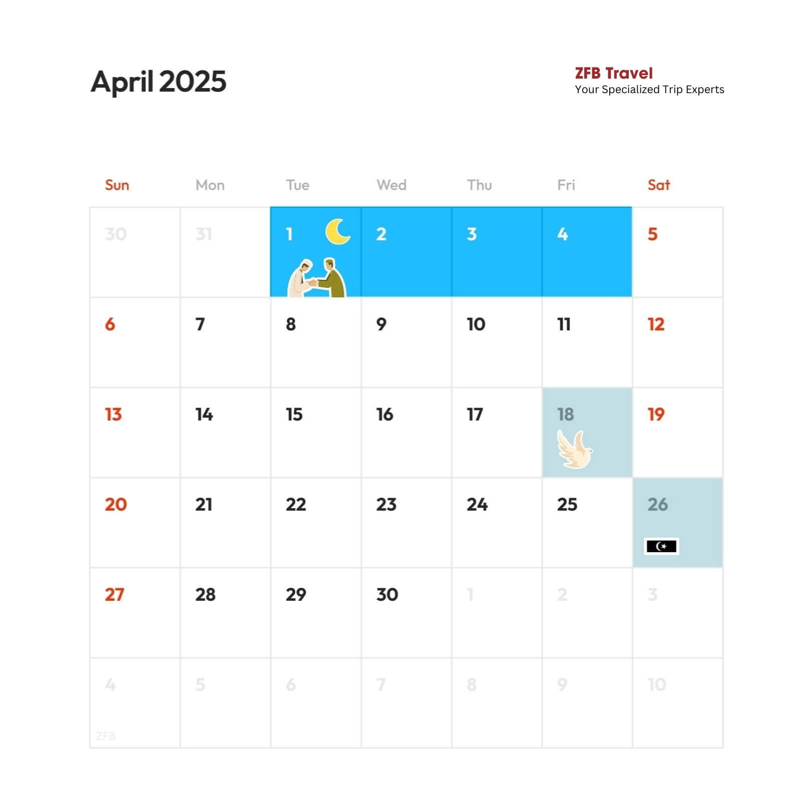 Photo by ZFB Travel. Kalendar cuti 2025 bulan April